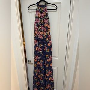 Jovani Size 6 Halter Gown - Navy Dress with Pink and Orange Florals